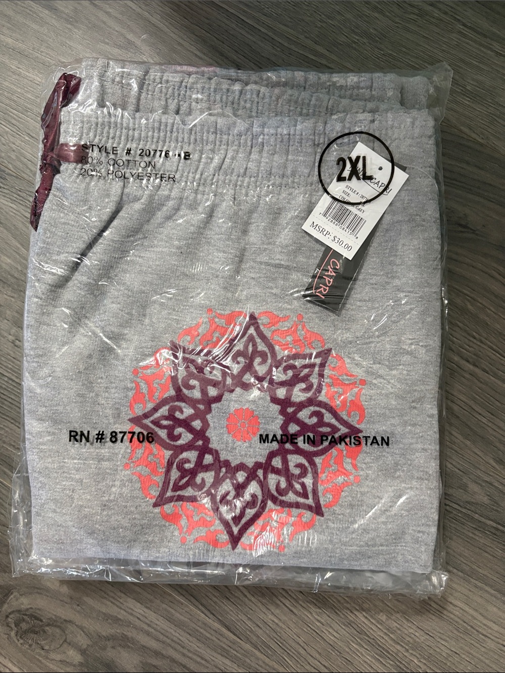 Nina Capri Heather Gray Pants with Coral & Plum Mandala - Picture 11 of 11